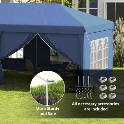 Outsunny 3 x 6m Pop-Up Gazebo, with Curtain Walls and Windows - Blue 