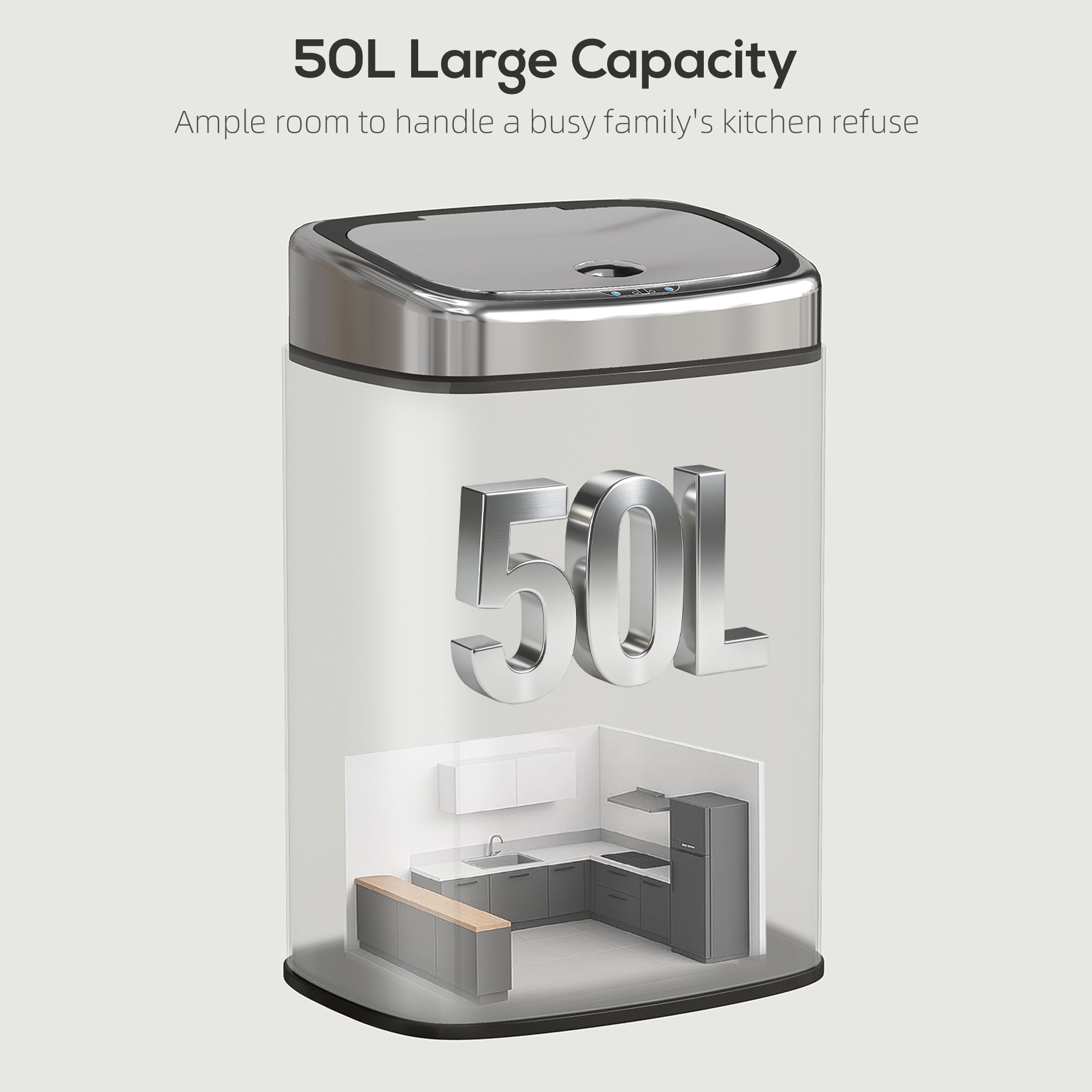 HOMCOM 50L Stainless Steel Sensor Bin - Silver Tone 