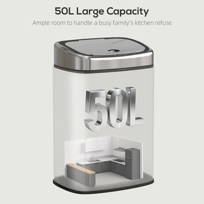 HOMCOM 50L Stainless Steel Sensor Bin - Silver Tone 