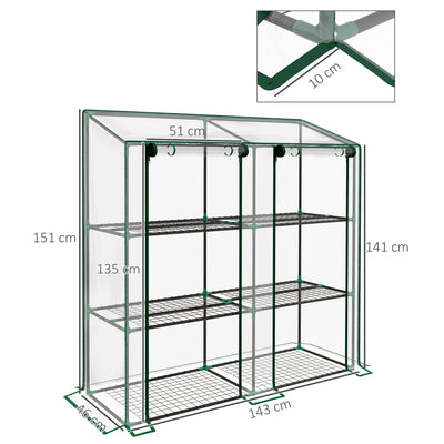 Outsunny 46 x 143cm Mini Lean-To Greenhouse, with Three Inner Shelves 