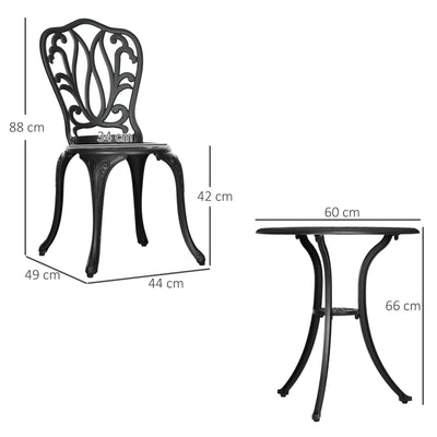 Outsunny 3 Piece Garden Bistro Set, Cast Aluminium Outdoor Furniture Set with Umbrella Hole for Balcony, Porch, Patio, Black 