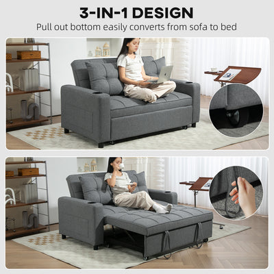 HOMCOM Two-Seater Pull-Out Sofa Bed - Charcoal Grey 