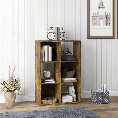 HOMCOM 3-tier 6 Cubes Storage Unit Particle Board Cabinet Bookcase Organiser Home Office Shelves Rustic Brown 