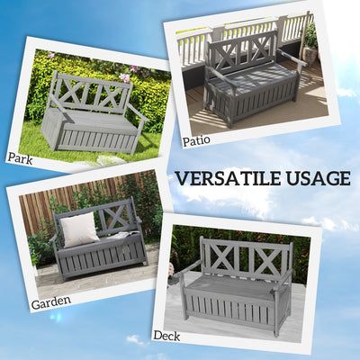 Outsunny 2-Seater Garden Storage Bench for Patio Wood Porch Decor Outdoor Seating, Charcoal Grey 