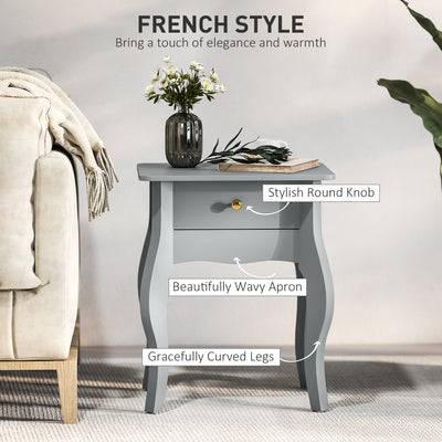 HOMCOM French Style Side Table with Drawer - Grey 