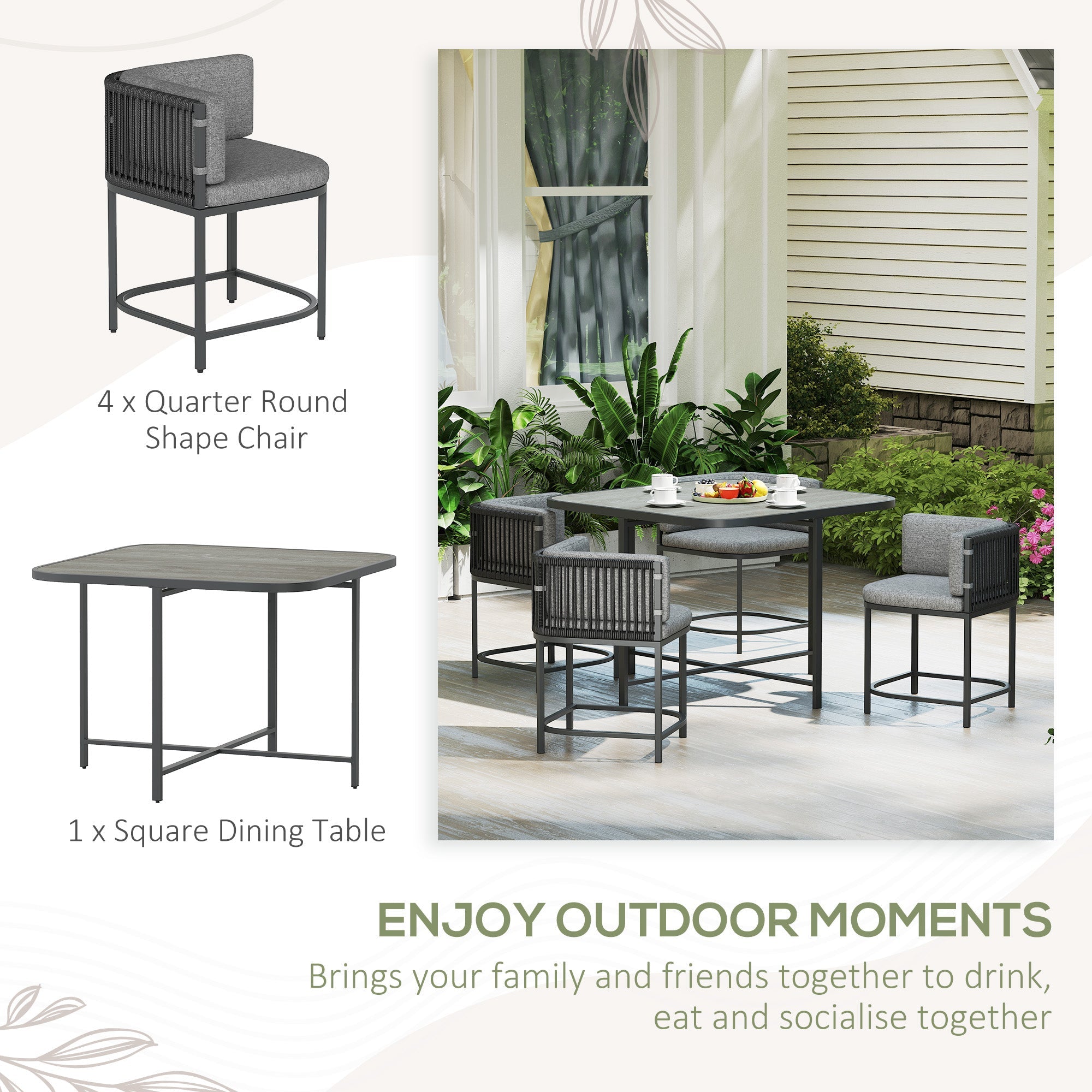 Outsunny 4-Seater Rattan Cube Garden Furniture Set with Cushions - Charcoal Grey 