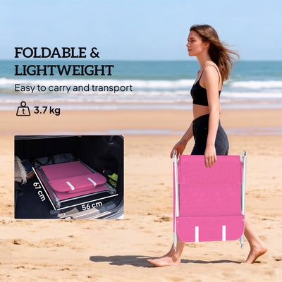 Outsunny Folding Sun Lounger with Head Pillow - Pink 