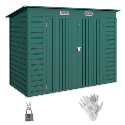 Outsunny 3.7 x 7.9ft Galvanised Steel Shed, with Latched Door and Padlock - Green 