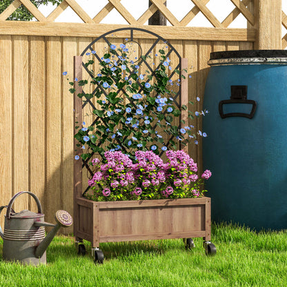 Outsunny Wooden Planter, with Metal Trellis - Brown/Black 