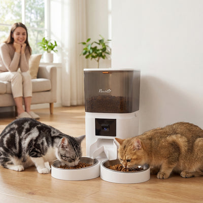 PawHut Automatic Cat Feeder for 2 Cats with HD Camera，2.4G & 5G WiFi Pet Food Dispenser 6L APP Control 