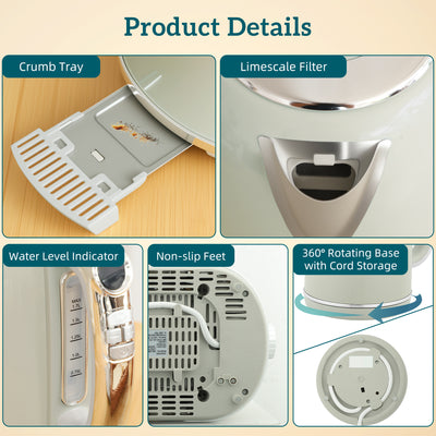 HOMCOM Polished Retro 40-100°C Kettle and Toaster Set - Grey 