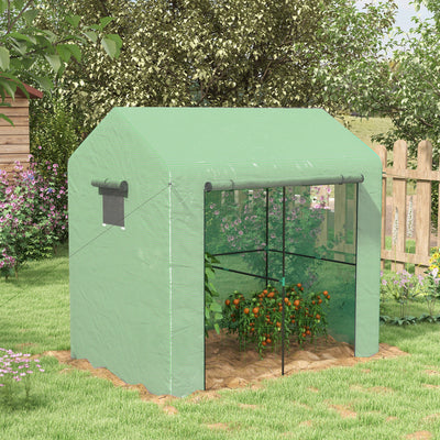 Outsunny Greenhouse, Walk-in Garden Grow House with Roll-up Door and Mesh Windows, 200 x 140 x 200cm, Green 