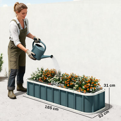 Outsunny Galvanised Raised Garden Bed, 5 x 2 x 1 ft Metal Planter with Gloves and Folded Edging, Dark Grey 