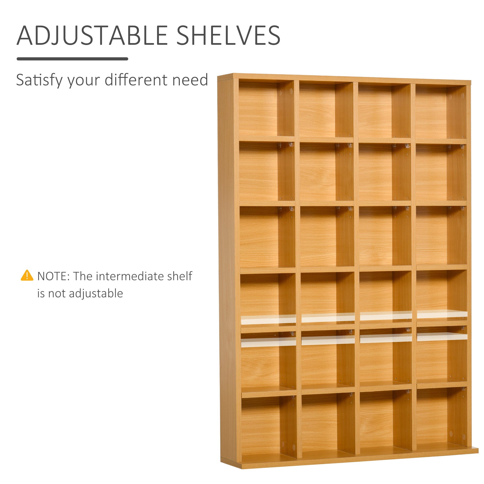 HOMCOM CD Storage Unit with Adjustable Shelves, 89 x 130.5 cm, Beech Wood Finish 