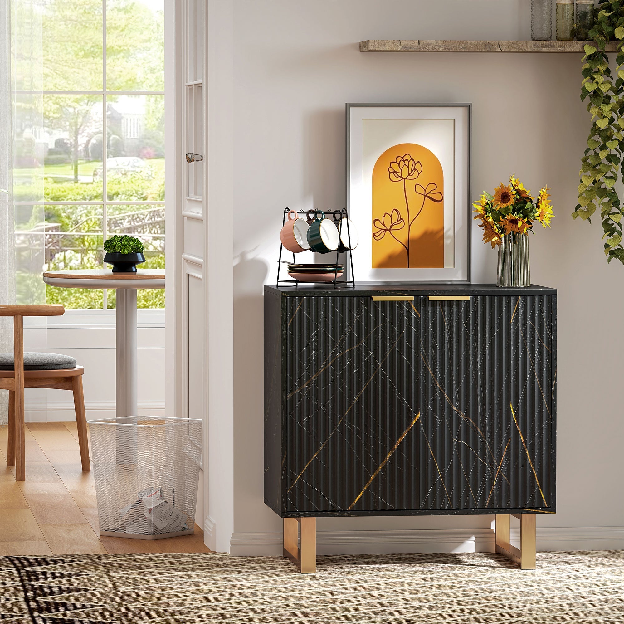HOMCOM Elegant Storage Sideboard - Black/Gold-Tone 