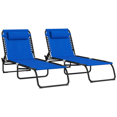 Outsunny Set of Two Folding Sun Loungers, with Four-Position Backs - Blue 