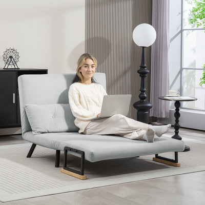 HOMCOM 4-in-1 Velvet-Feel Double Sofa Bed, with Pillows - Light Grey 