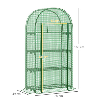 Outsunny 4 Tier Mini Greenhouse for Outdoor, Portable Gardening Plant Green House with Storage Shelf, Roll-Up Zipped Door, Metal Frame and PE Cover, 80 x 49 x 160cm, Green 