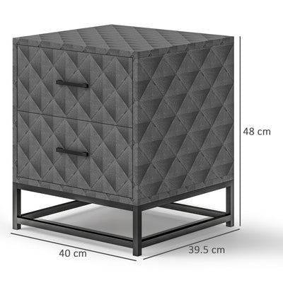 HOMCOM Bedside Tables Set of 2, Modern Bedside Table Nightstand with 2 Drawers, Bedside Cabinet Sofa Side Table with Storage, Steel Legs for Bedroom, Living Room, Grey 
