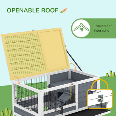 PawHut Double Deckers Guinea Pig Cage, Indoor Rabbit Hutch with Feeding Trough, Trays, Ramps, Openable Top - Grey 