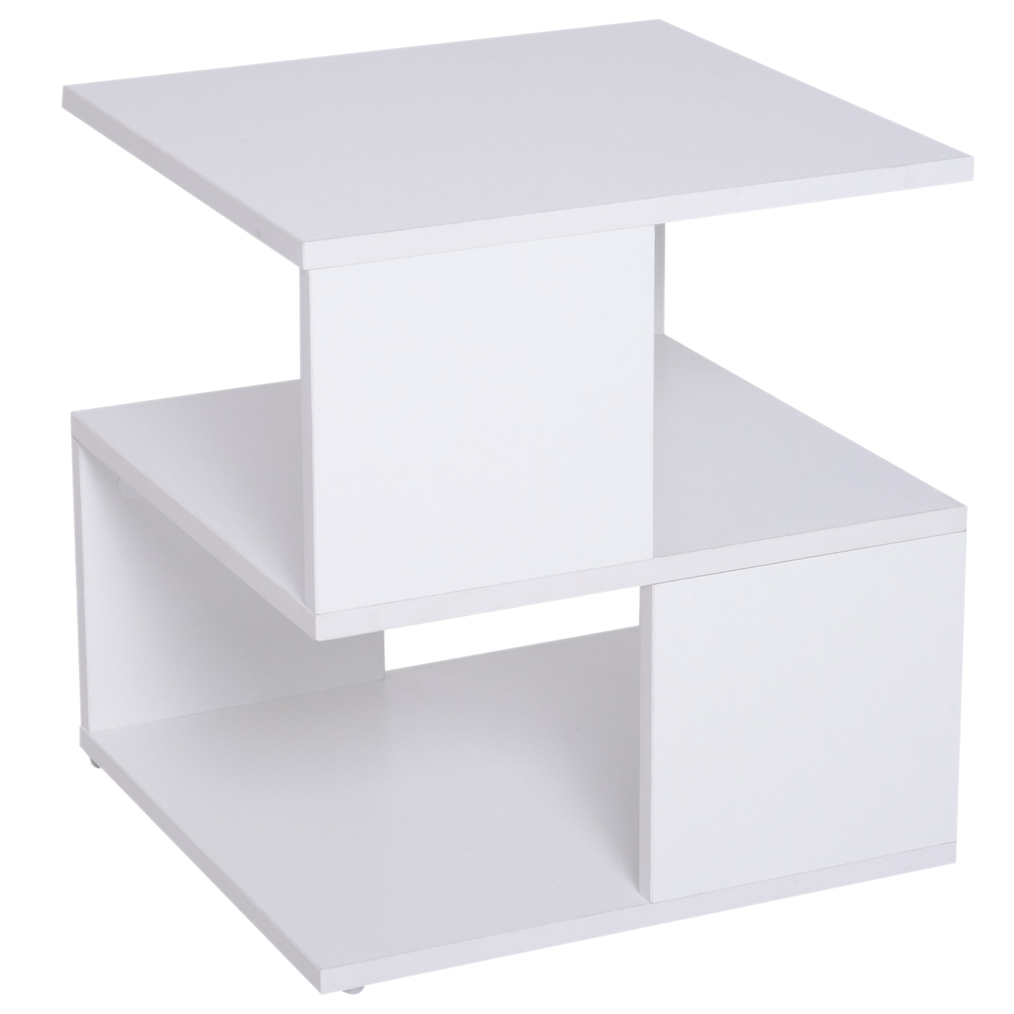 HOMCOM Side Table Square Coffee Table Modern End Table with 2 Tier Storage Shelves for Living Room, Bedroom, White 