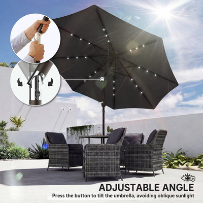 Outsunny 2.6 m Garden Parasol Umbrella with LED Solar Light, Parasol Cover, Outdoor Market Patio Umbrella, Black 
