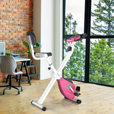 HOMCOM Exercise Bike Fitness Bicycle Indoor trainer Foldable 8-level Magnetic Resistance Adjustable w/LCD Monitor Pulse Sensor, Pink 