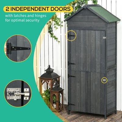 Outsunny Garden Shed 4-Tier Wooden Garden Outdoor Shed 3 Shelves Utility Gardener Cabinet Lockable 2 Doors - Grey 