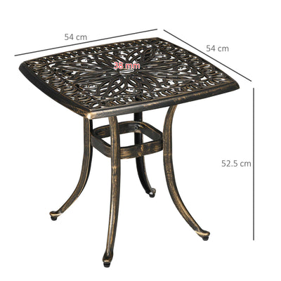 Outsunny Outdoor Patio Side Table with 38mm Dia. Umbrella Hole, Cast Aluminium Patio coffee Table, 54 x 54cm, Bronze Tone 