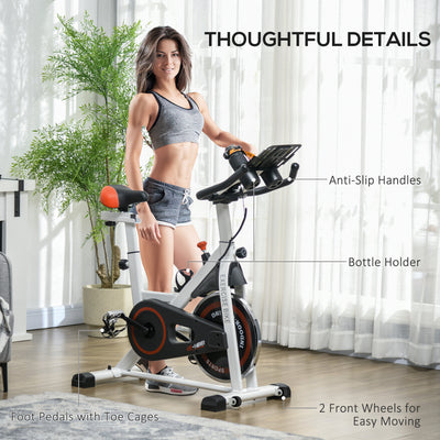 HOMCOM Exercise Bike, 8kg Flywheel Stationary Bike Indoor Cycling Machine with Adjustable Resistance Seat Handlebar, White 