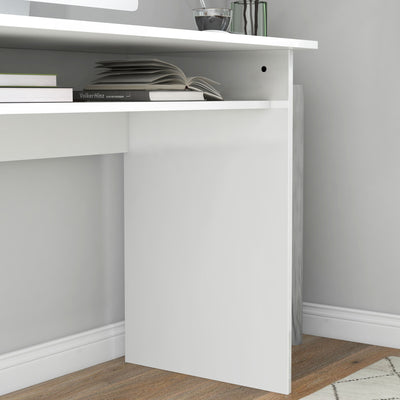 HOMCOM 90 x 50cm Computer Table, Modern Home Office Desk, Small Writing Desk with Storage Shelf, High Gloss White 