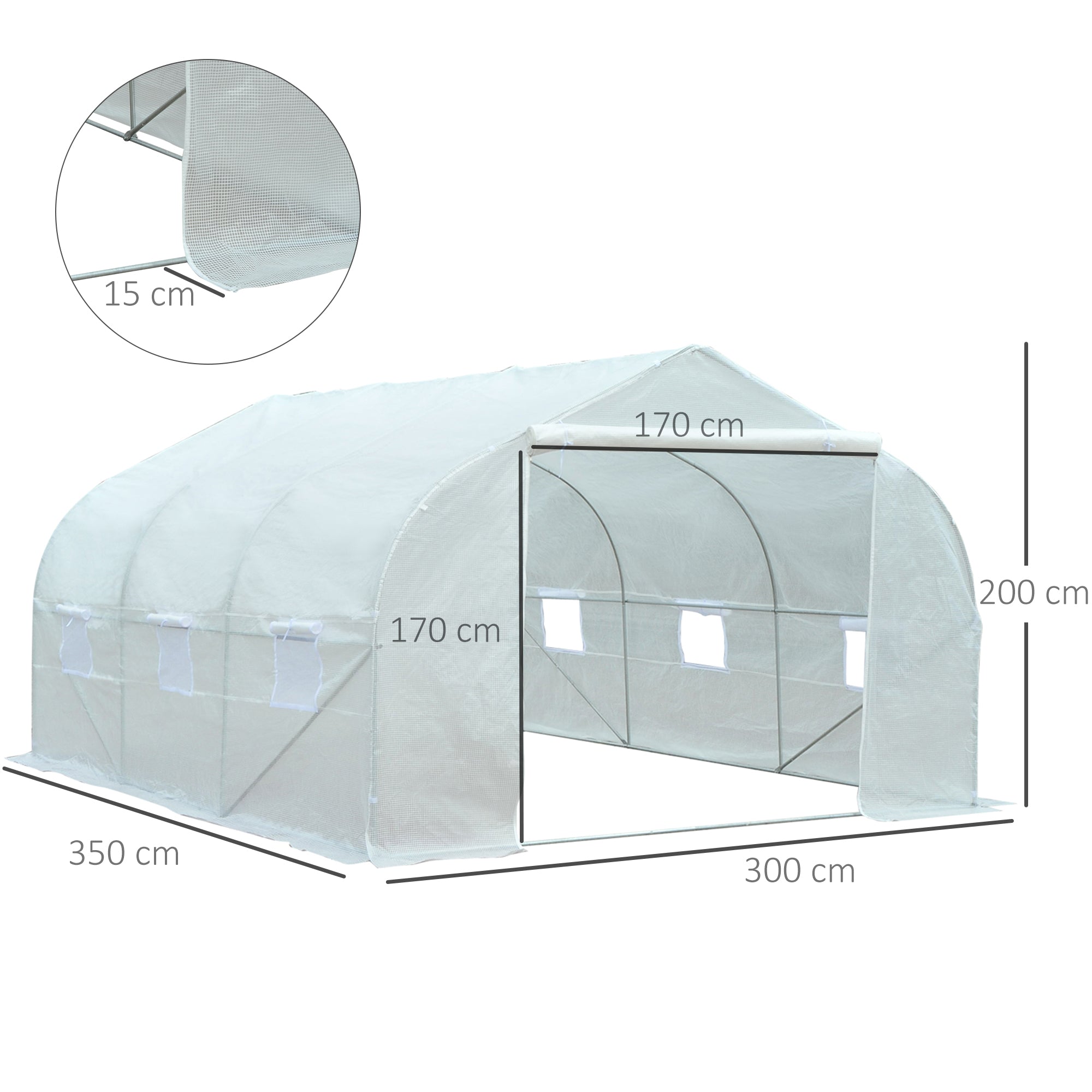 Outsunny Walk-In Polytunnel Greenhouse Warm House Garden Tunnel Shelter Plant Shed with Door and Windows, Galvanised Steel Frame, 3.5 x 3 x 2m, White 