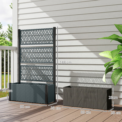Outsunny Garden Planter Box with Trellis, Liner for Climbing Plants, Vegetables, Flowers, 90 x 35 x 148 cm, Charcoal Grey 