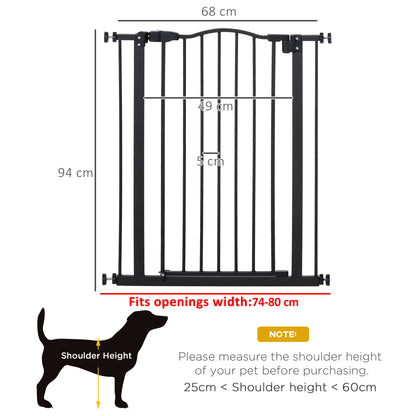 PawHut Pressure Fit Dog Stair Gate No Drilling Safety Gate Auto Close for Doorways, Hallways, 74-80cm Adjustable, 94cm Tall, Black 