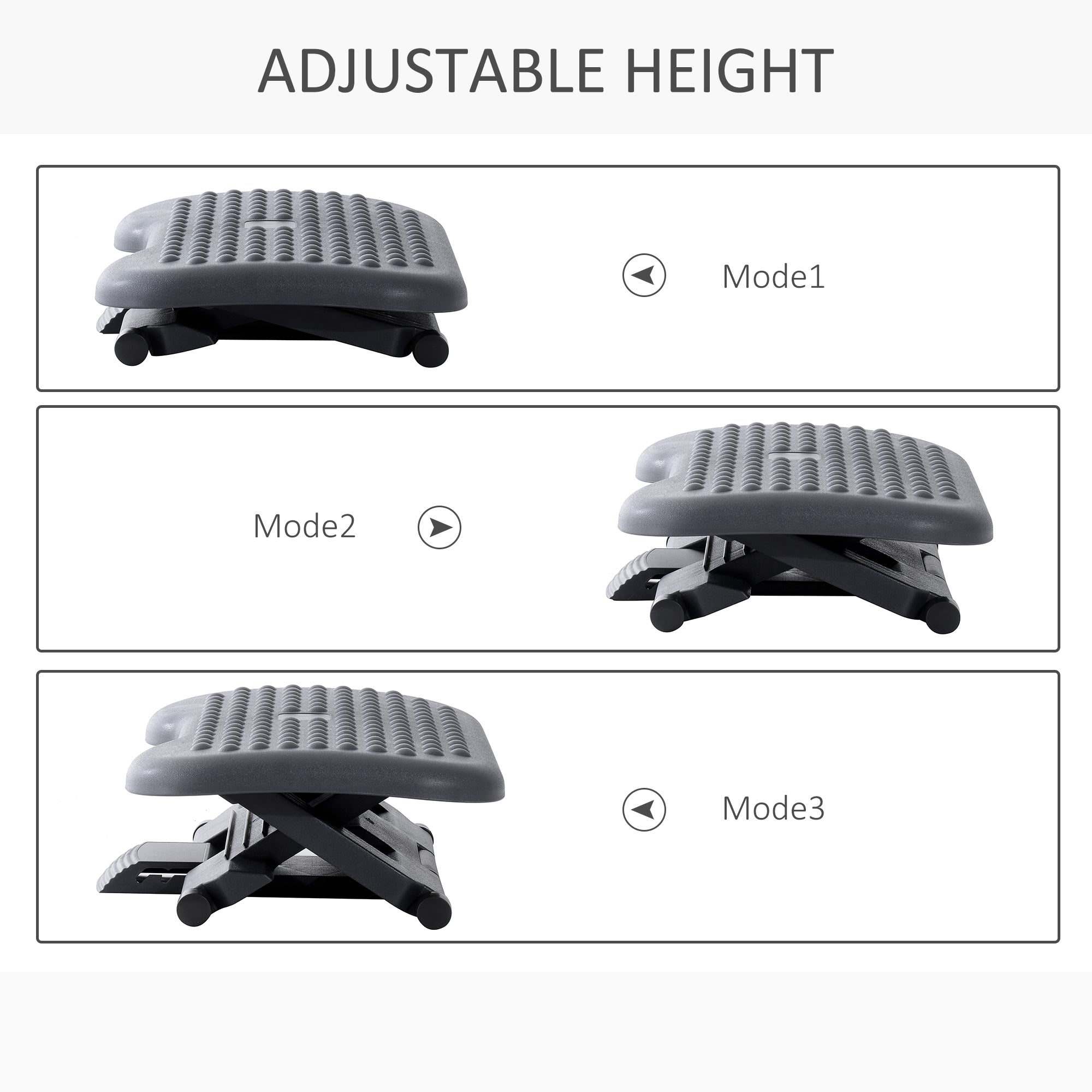 HOMCOM Footrest Adjustable Height & Angle Tilting Platform Home Office Foot Rest Charcoal Grey 