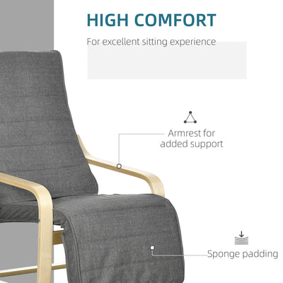 HOMCOM Wooden Lounging Chair Deck Relaxing Recliner Lounge Seat with Adjustable Footrest & Removable Cushion, Dark Grey 