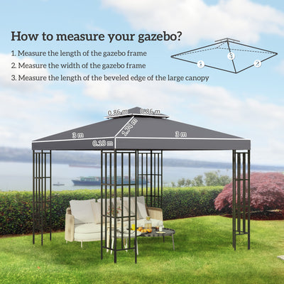 Outsunny 3(m) Gazebo Top Cover Double Tier Canopy Replacement Pavilion Roof Deep Grey 