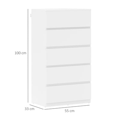 HOMCOM Chest of Drawers, 5-Drawer Storage Cabinets, Modern Dresser, Storage Drawer Unit for Bedroom 