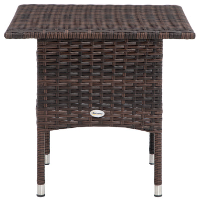 Outsunny Outdoor Rattan Side Table Coffee Table with Plastic Board, Full Woven Table Top for Patio, Garden, Balcony, Mixed Brown 