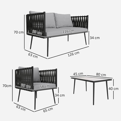 Outsunny 4-Piece Garden Furniture Set with Cushions - Light Grey 