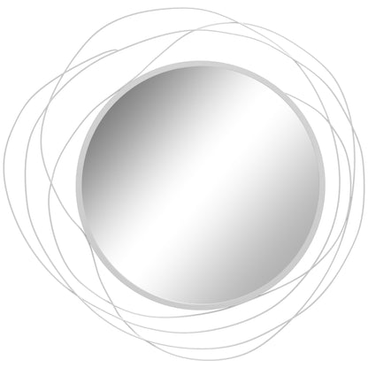 HOMCOM Abstract Metal Wire Wall Mirror, with Accessories - Silver 