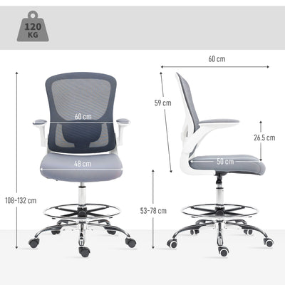 HOMCOM Draughtsman Chair, with Adjustable Lumbar - Charcoal Grey 
