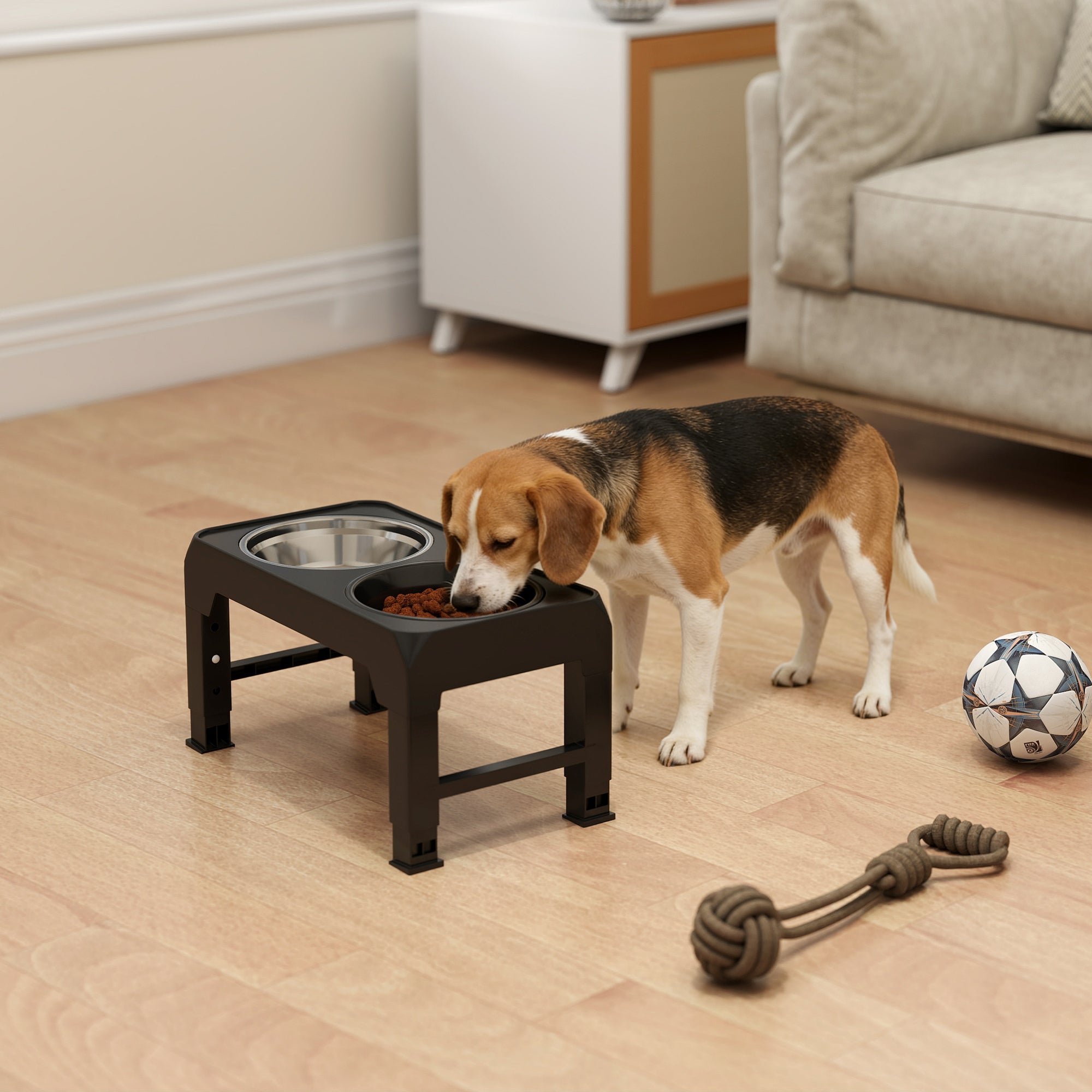 PawHut Raised Dog Bowl, Foldable Elevated Dog bowls with Slow Feeder, 4 Adjustable Heights, for Small Medium Large Breeds 