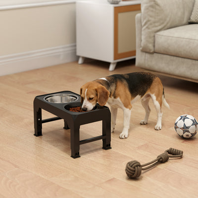PawHut Raised Dog Bowl, Foldable Elevated Dog bowls with Slow Feeder, 4 Adjustable Heights, for Small Medium Large Breeds 