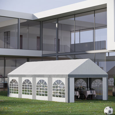 Outsunny 8 x 4m Galvanised Party Tent, Marquee Gazebo with Sides, Eight Windows and Double Doors, for Parties, Wedding and Events 