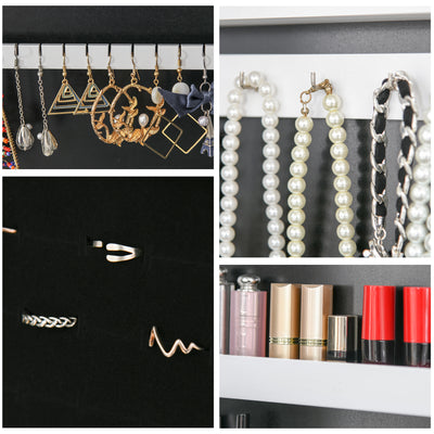 HOMCOM Free Standing LED Mirrored Jewelry Cabinet Armoire Floor Organiser W/ 3 Angle Adjustable For Rings Earrings Bracelets Cosmetics Warm White 