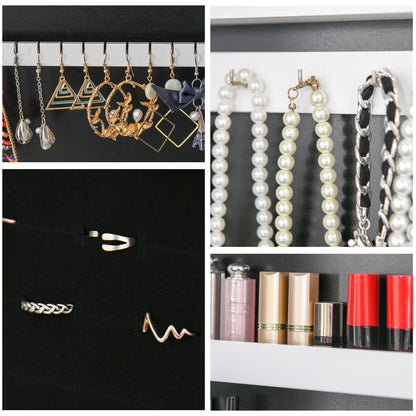 HOMCOM Free Standing LED Mirrored Jewelry Cabinet Armoire Floor Organiser W/ 3 Angle Adjustable For Rings Earrings Bracelets Cosmetics Warm White 