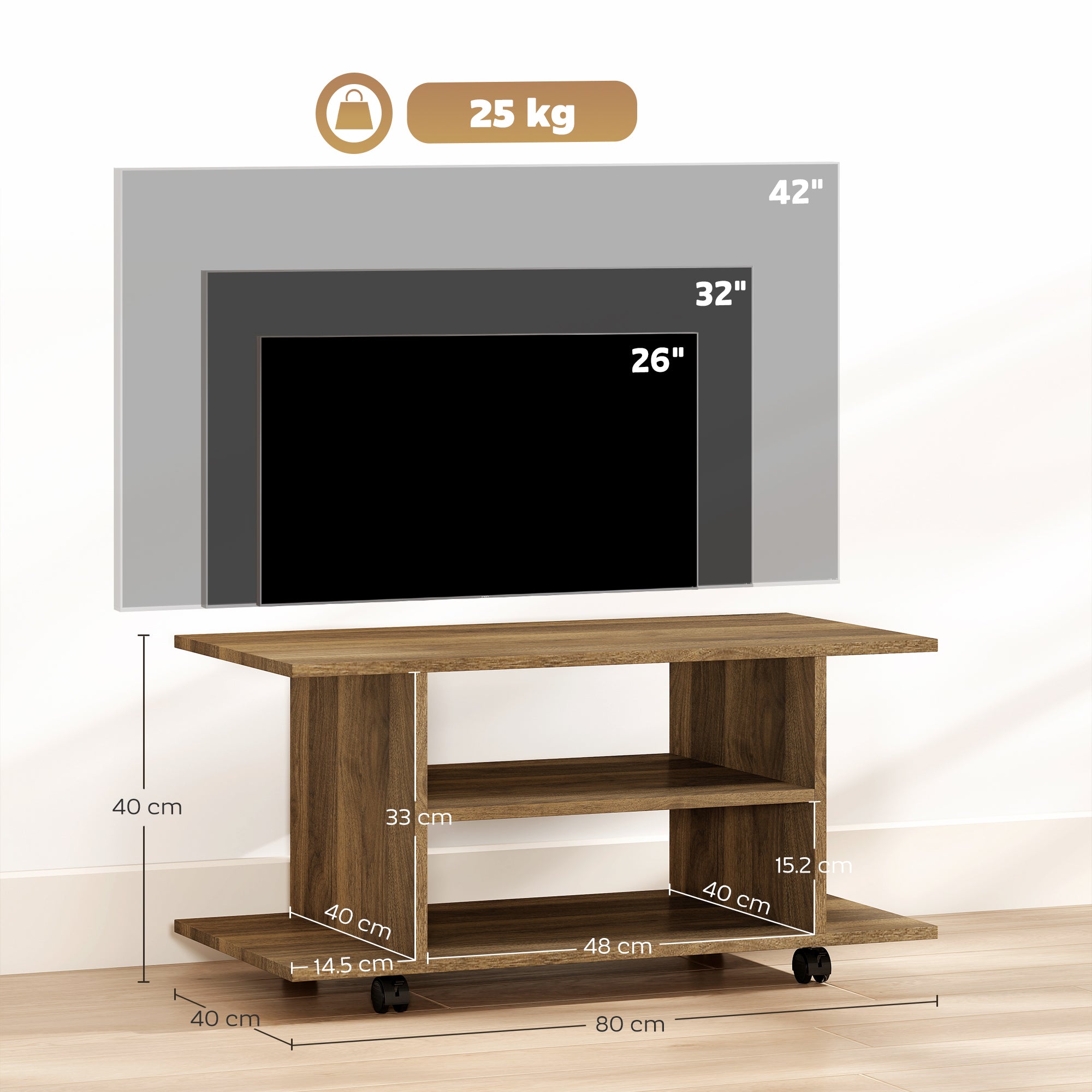 HOMCOM Modern TV Cabinet Stand Storage Shelves Table Mobile Bedroom Furniture Bookshelf Bookcase Walnut 