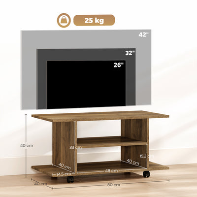 HOMCOM Modern TV Cabinet Stand Storage Shelves Table Mobile Bedroom Furniture Bookshelf Bookcase Walnut 