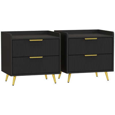 HOMCOM Elegant Two-Drawer Bedside Table Set of 2 - Black 